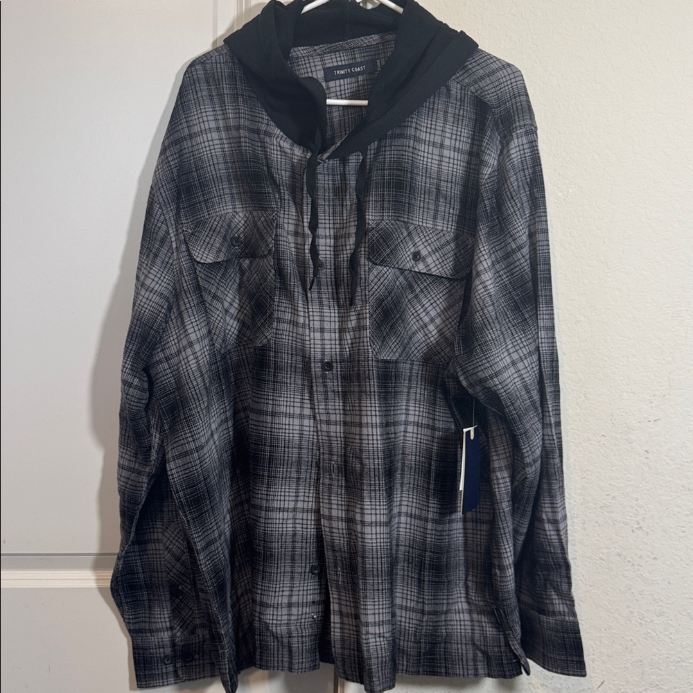 Trinity Black and Gray Checkered Hooded Shirt